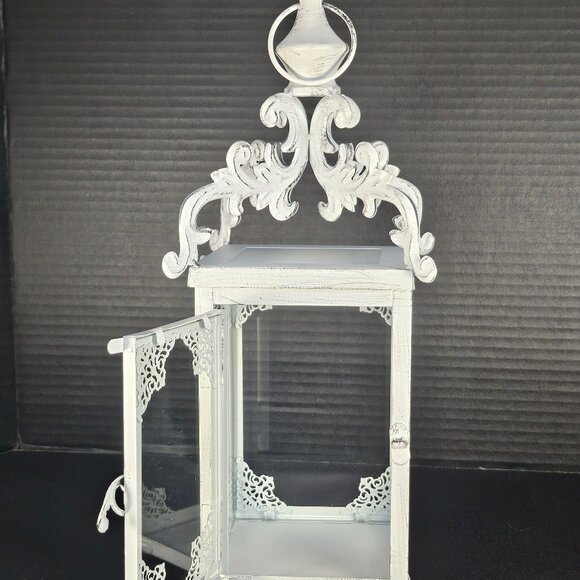 Ophelia & Co. 14 Inch Vintage White Metal Hanging Lantern With Clear Glass - Picture 2 of 11